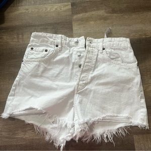 Zara High Rise White Distressed Denim Short